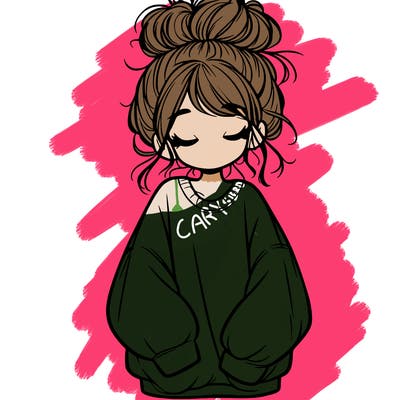 girl with baggy sweatshirt and messy bun