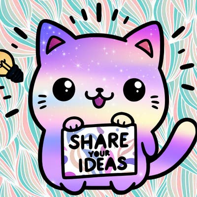 a cute cat saying share your ideas