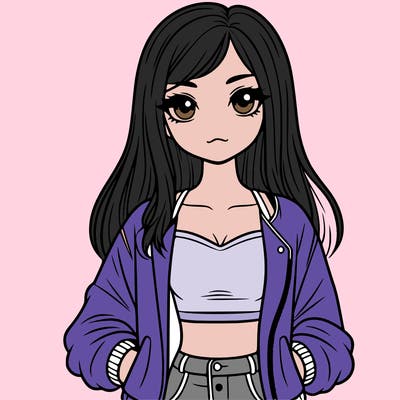 girl with long hair a crop top and a jacket