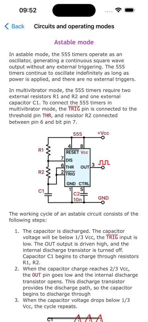 A circuit diagram and tutorial for the IC 555 timer in astable mode