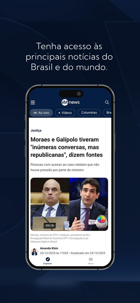 SBT News - Interfaz de la aplicación móvil SBT News mostrando titulares de noticias de Brasil