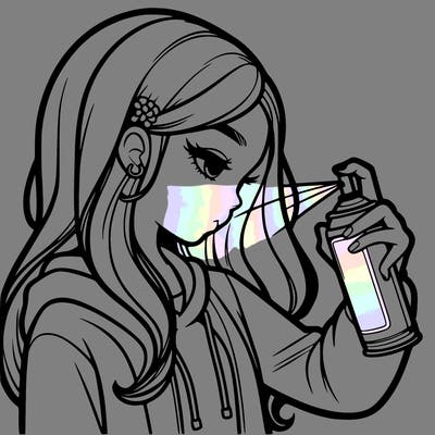 a realistic girl spray painting
