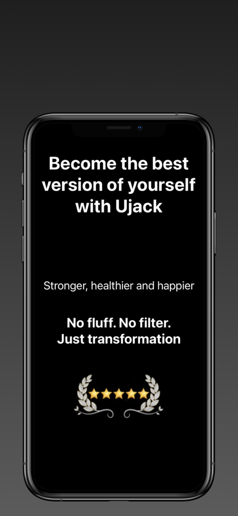 Ujack - Ujack fitness app screen displaying a motivational message about becoming the best version of yourself through transformation