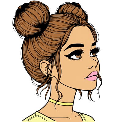 realistic girl with buns on the top of her head