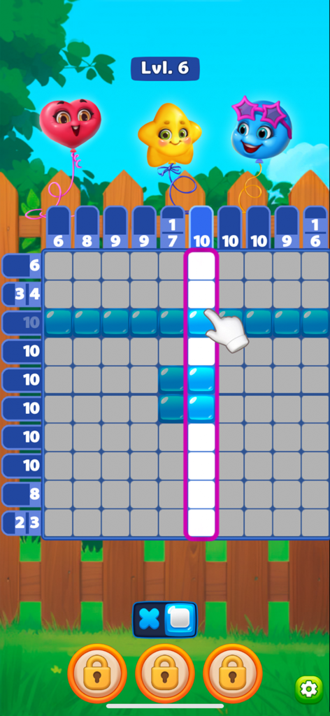 Nonogram Seasons: Pixel Puzzle - A logic puzzle grid in Nonogram Seasons featuring cute animated balloon characters.