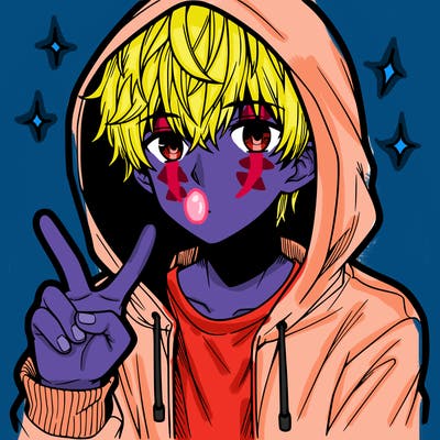 teenage manga boy in a hoodie, doing ✌