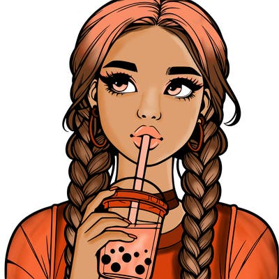realistic girl with braided hair drinking boba