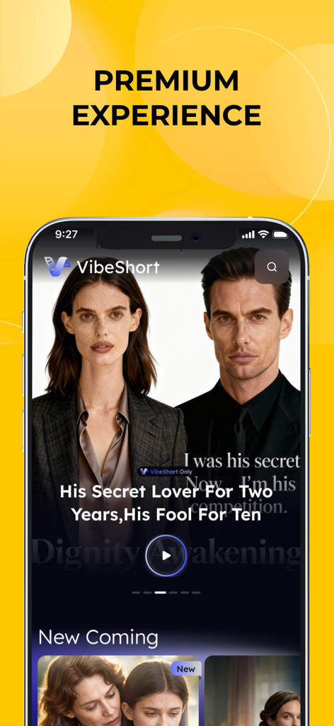 VibeShort: AI Comic Dramas - Oberfläche der VibeShort-App, die ein Premium-KI-Comic-Drama mit einem romantischen Thema zeigt.