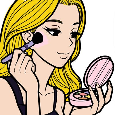 little girl putting on makeup