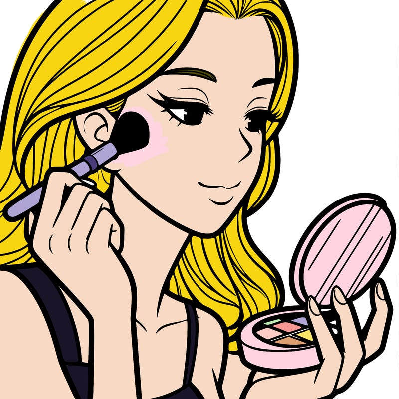 little girl putting on makeup