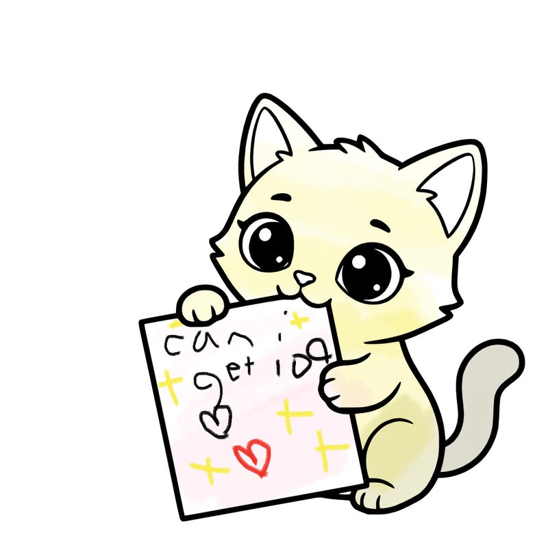 a small cat with a blank sheet of paper in its hand. the cat is sooooooo cute!