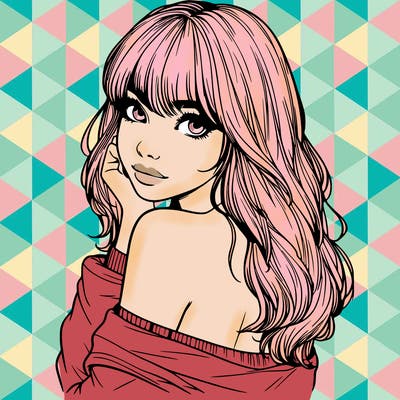 realistic girl with bangs looking over her shoulder