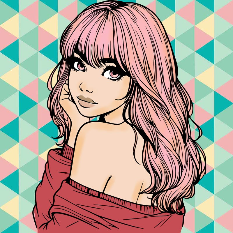 realistic girl with bangs looking over her shoulder