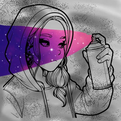 a realistic girl, spray painting