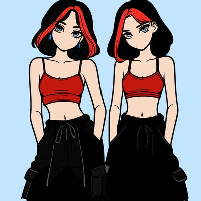 two girls with crop top with baggy pants