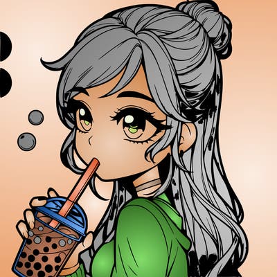 a realistic girl drinking boba