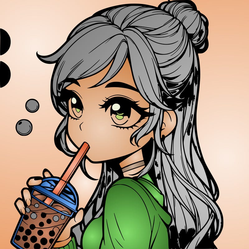 a realistic girl drinking boba