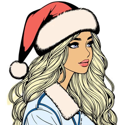 realistic girl in santa hat
