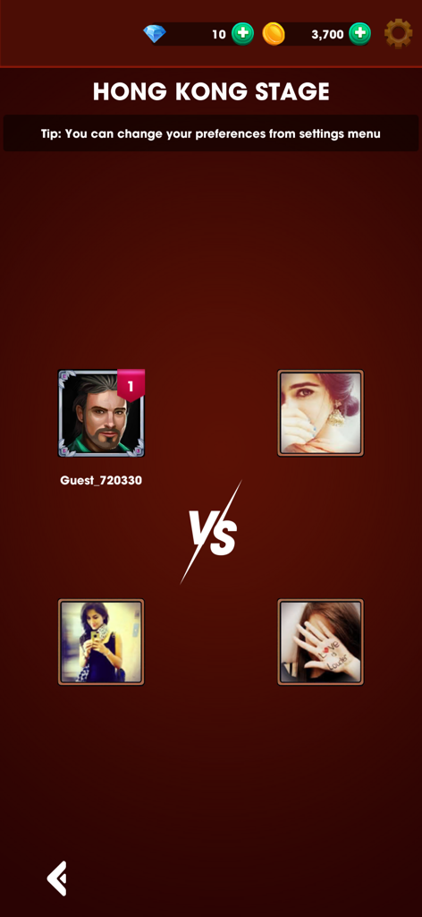 RUDU Dice Game - Rudu Dice Game matchmaking screen showing four players in a versus layout for the Hong Kong stage.