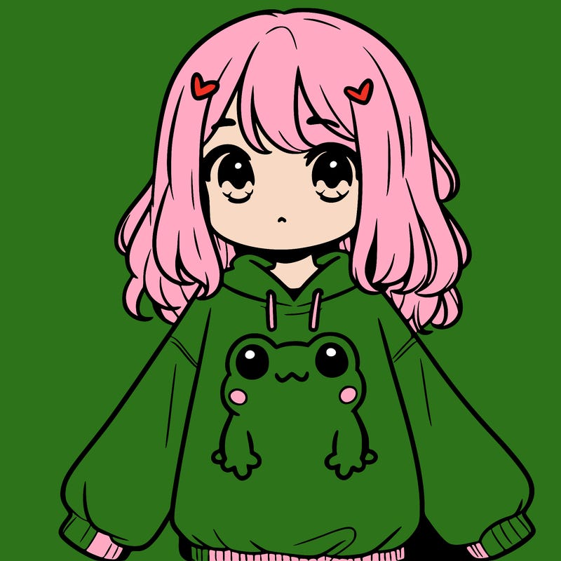 girl wearing frogging sweatshirt