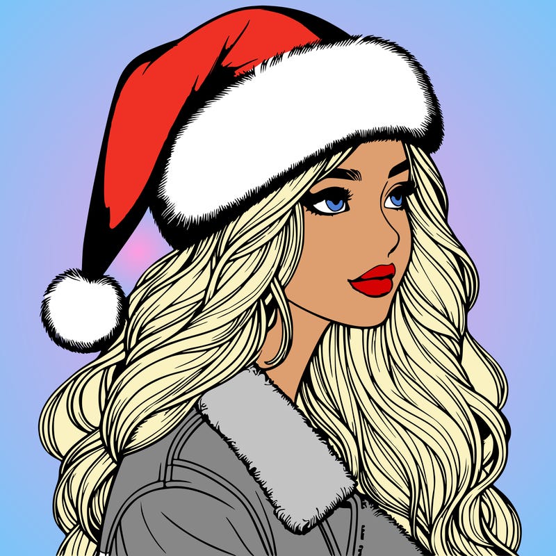 realistic girl in santa hat