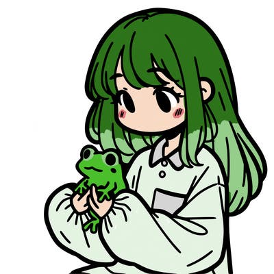 girl with long hair and a oversized shirt. and she is holding a frog