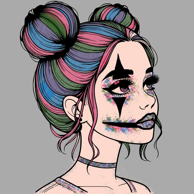 realistic girl with buns on the top of her head