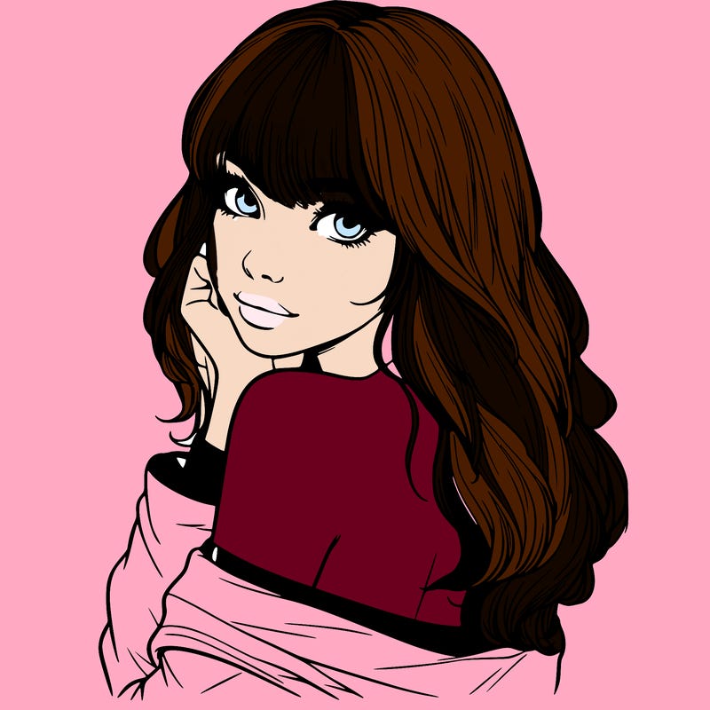 realistic girl with bangs looking over her shoulder