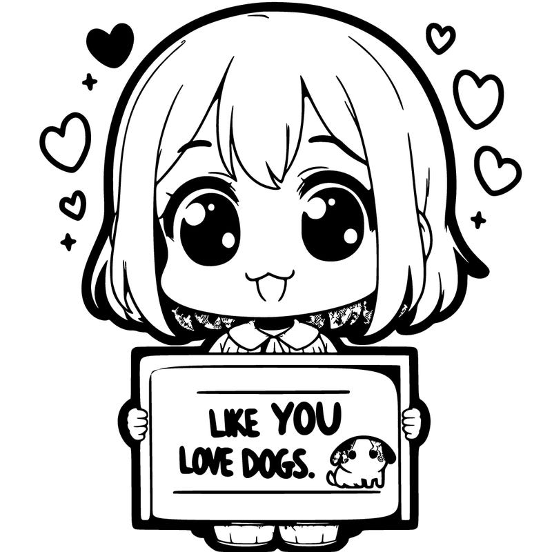 cute manga girl holding a sign saying like if you love dogs