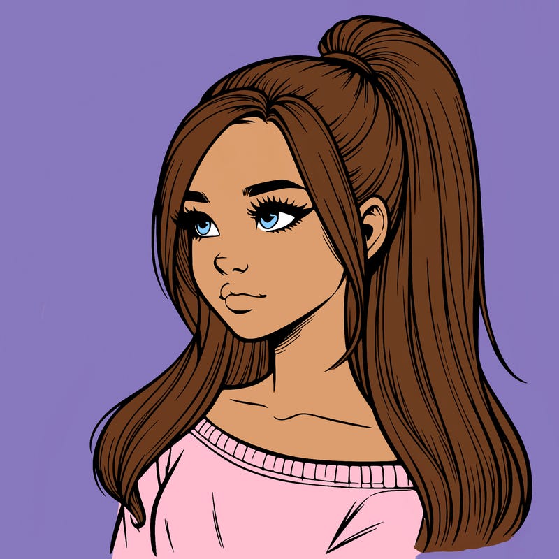 realistic girl with a high ponytail