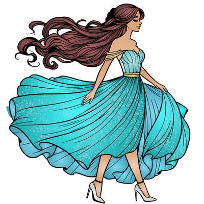 realistic woman in a dress flowing in the wind