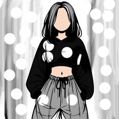 realistic girl faceless with baggy pants and a crop top