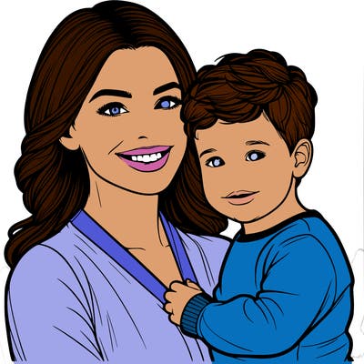 realistic mom and toddler son