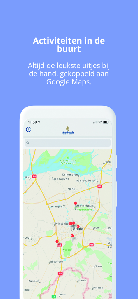 Um mapa dentro do aplicativo Great Stay mostrando atividades locais e pontos de interesse para os hóspedes