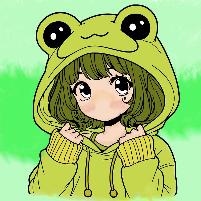 a cute teenage girl wearing a frog hoodie