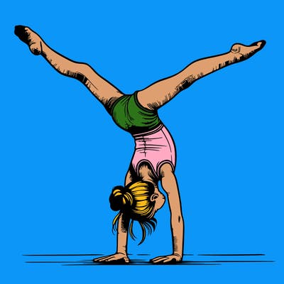 realistic gymnastic hand stand girl in four splits