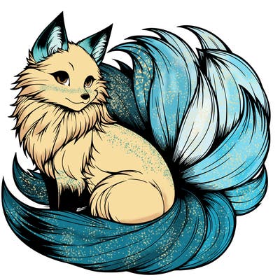realistic detailed 9 tailed anime fox