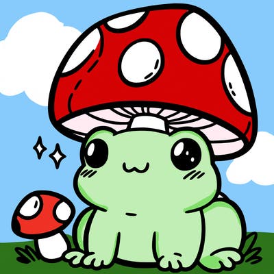 a cute frog with a mushroom hat