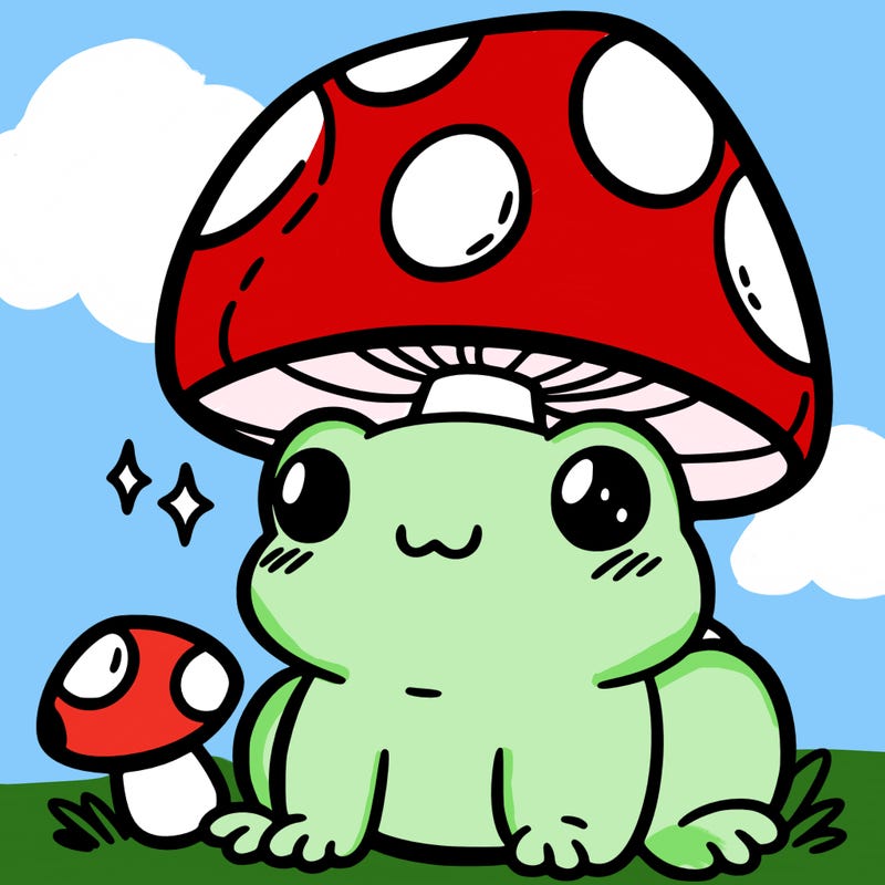 a cute frog with a mushroom hat