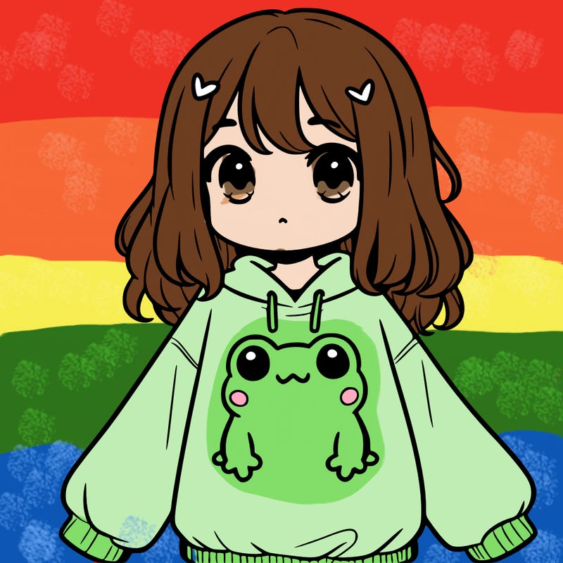 girl wearing frogging sweatshirt