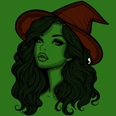 realistic witch girl with wavy hair and lips