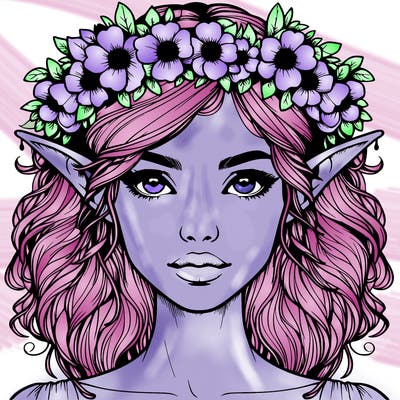 realistic female elf with flower crown