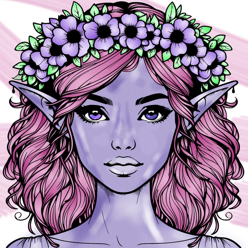 realistic female elf with flower crown