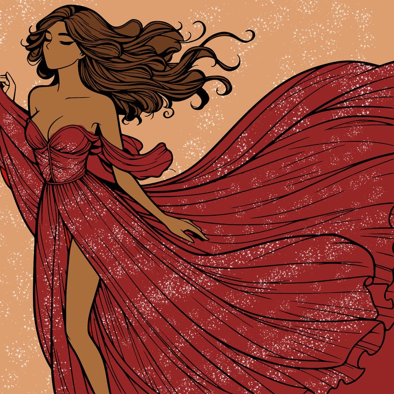 realistic woman in dress flowing the the wind