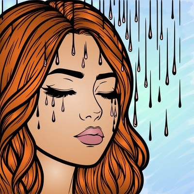 rain going over realistic woman’s face