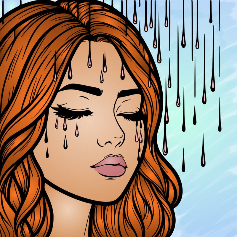 rain going over realistic woman’s face