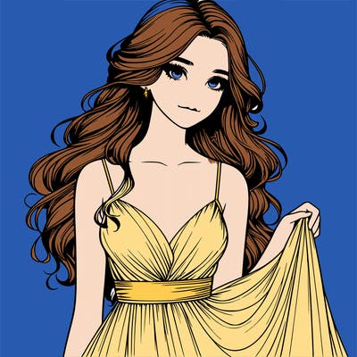 realistic girl in flowy silky prom dress