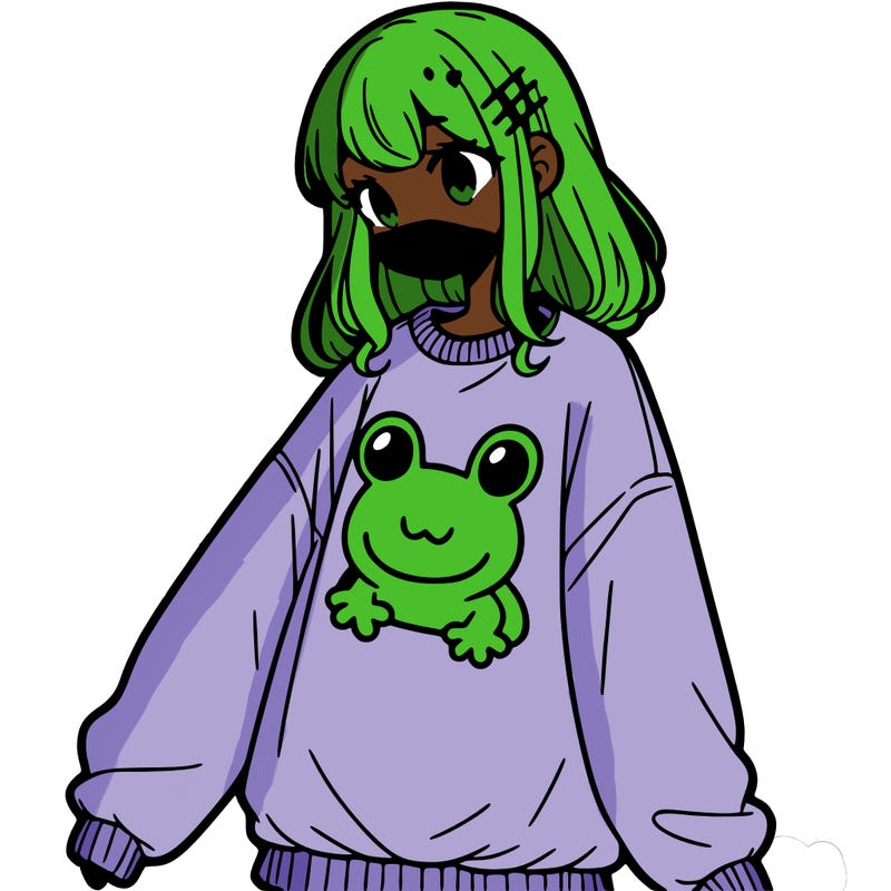 girl wearing frogging sweatshirt