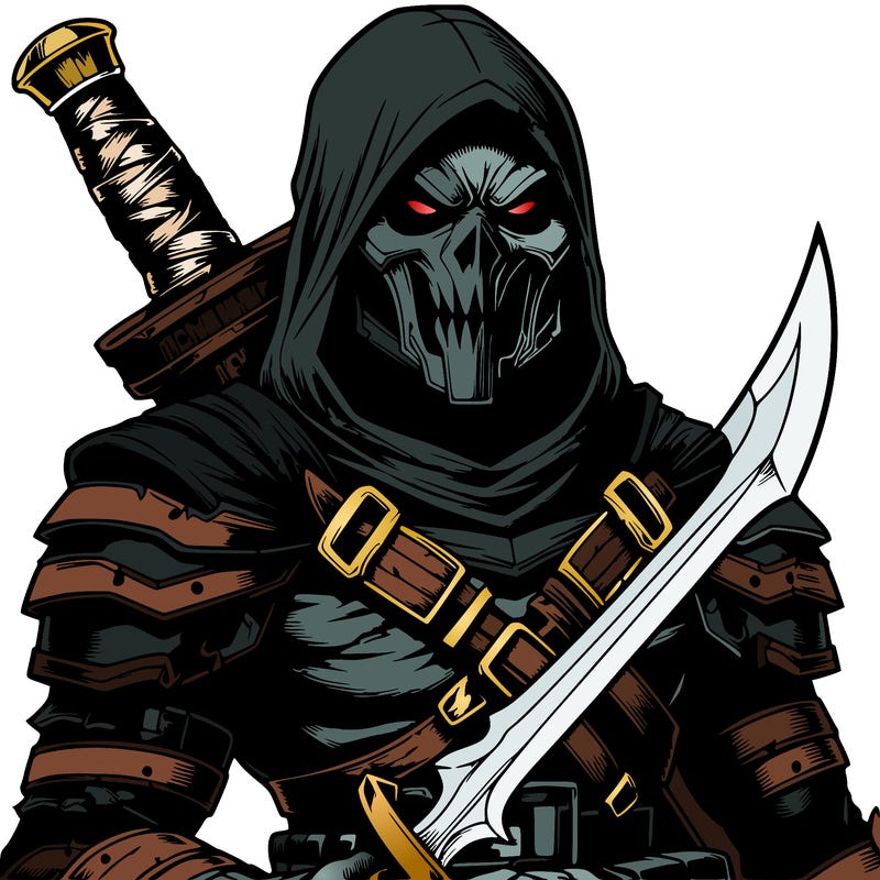 evil realistic warrior with a sword and mask