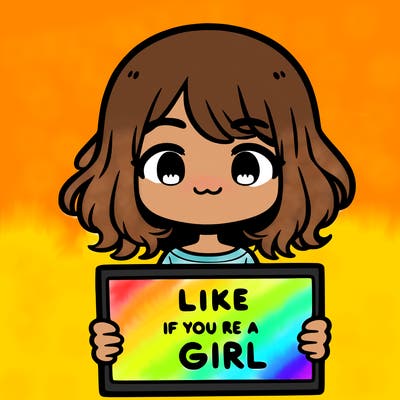 a cute girl holding a sign that says like if you’re a girl